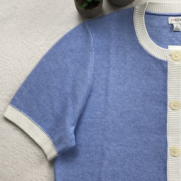 J. Crew Factory Color Tipped Knit Short Sleeve Button Up Lady Sweater Cardigan - Picture 8 of 16